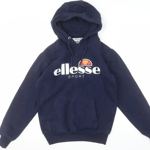Ellesse Womens Navy Blue Pullover Hoodie UK 8 Cotton Blend Hooded Sweatshirt