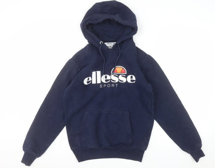 Ellesse Womens Navy Blue Pullover Hoodie UK 8 Cotton Blend Hooded Sweatshirt