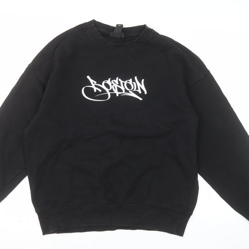 H&M Men's Black Oversized Graffiti Print Boston Sweatshirt Size S