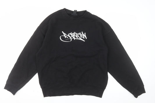 H&M Men's Black Oversized Graffiti Print Boston Sweatshirt Size S
