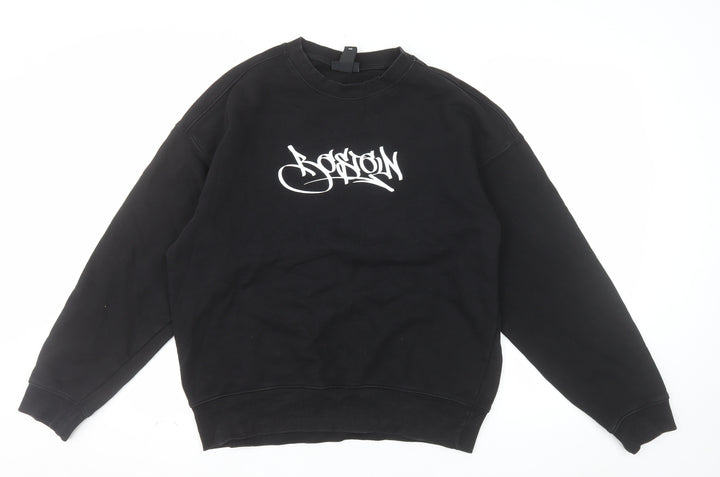 H&M Men's Black Oversized Graffiti Print Boston Sweatshirt Size S