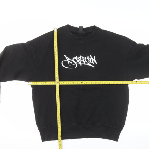 H&M Men's Black Oversized Graffiti Print Boston Sweatshirt Size S
