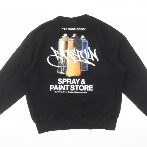 H&M Men's Black Oversized Graffiti Print Boston Sweatshirt Size S