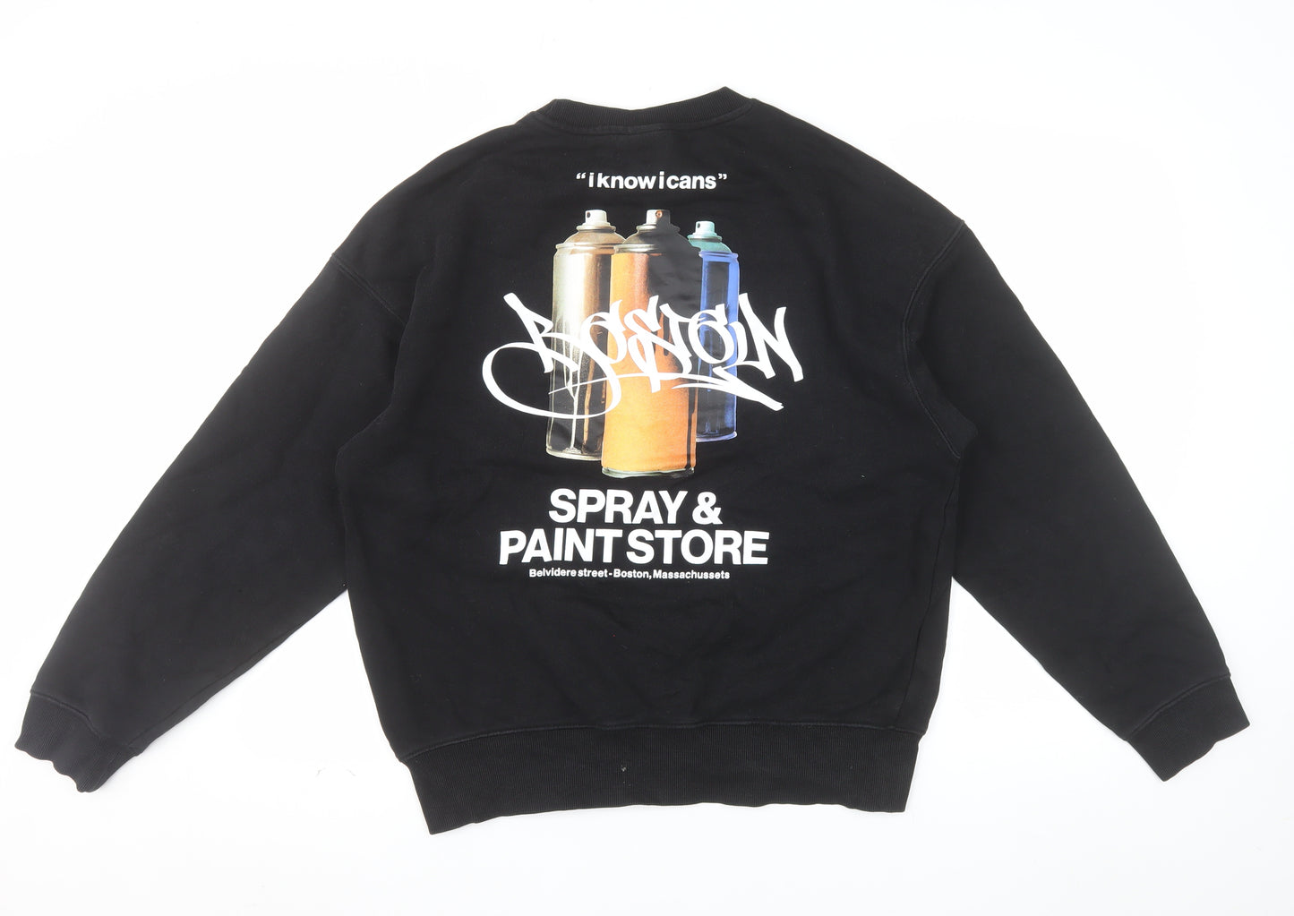 H&M Men's Black Oversized Graffiti Print Boston Sweatshirt Size S