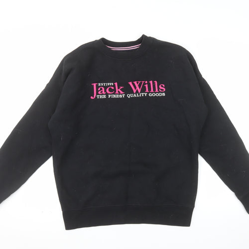 Jack Wills Womens Black Sweatshirt UK 8 Pullover Crew Neck Cotton Blend