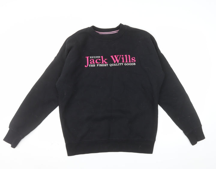 Jack Wills Womens Black Sweatshirt UK 8 Pullover Crew Neck Cotton Blend