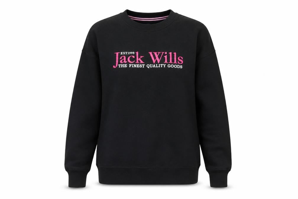 Jack Wills Womens Black Sweatshirt UK 8 Pullover Crew Neck Cotton Blend