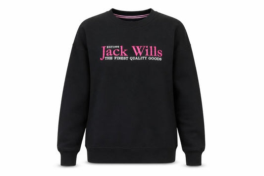Front view of Jack Wills women’s black sweatshirt uk 8 pullover crew neck cotton blend