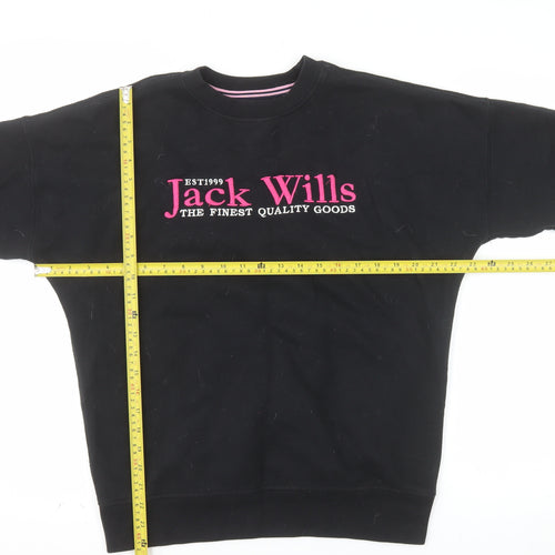Jack Wills Womens Black Sweatshirt UK 8 Pullover Crew Neck Cotton Blend
