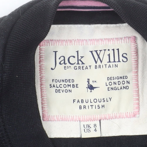 Jack Wills Womens Black Sweatshirt UK 8 Pullover Crew Neck Cotton Blend