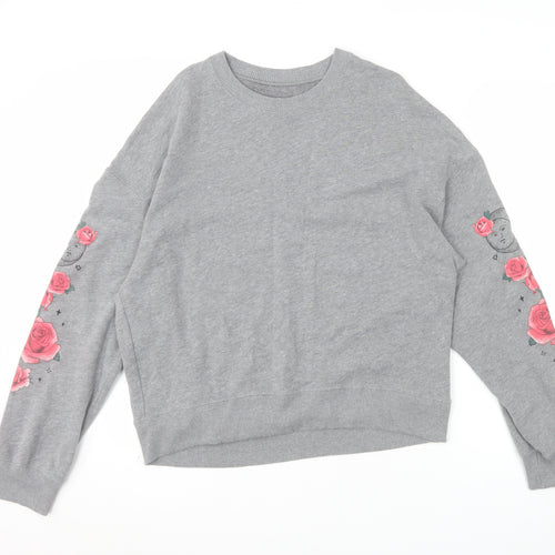 Hollister Womens Grey Pullover Sweatshirt M Rose Graphic Long Sleeve