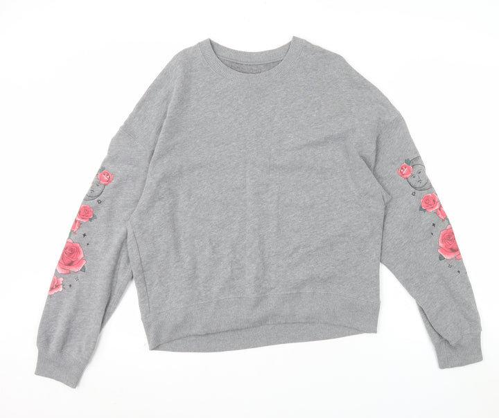 Hollister Womens Grey Pullover Sweatshirt M Rose Graphic Long Sleeve