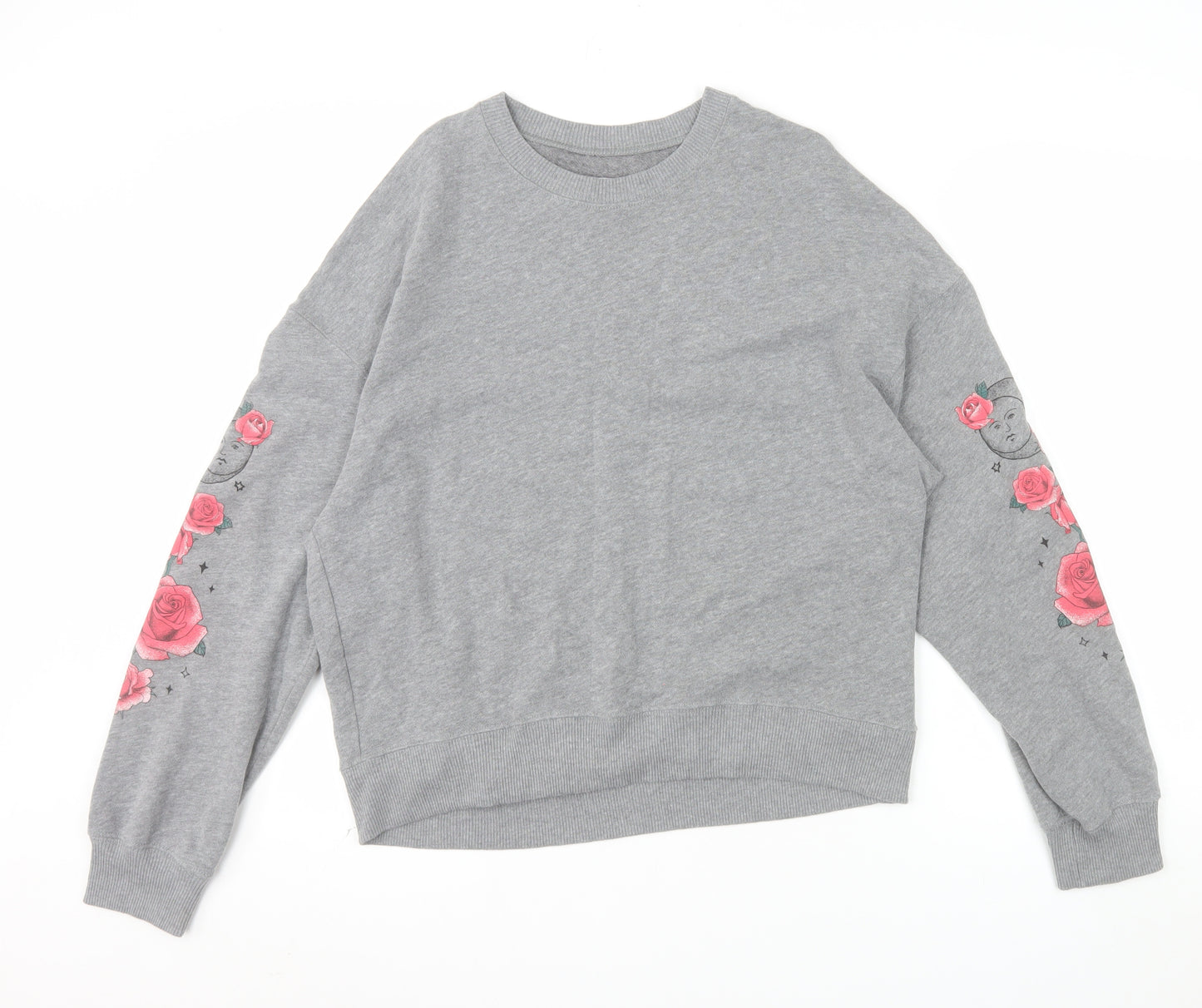 Hollister Womens Grey Pullover Sweatshirt M Rose Graphic Long Sleeve
