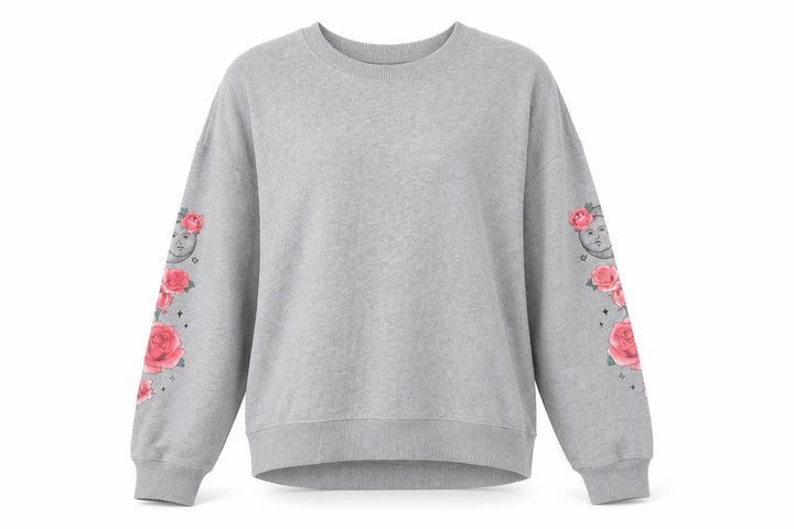 Hollister Womens Grey Pullover Sweatshirt M Rose Graphic Long Sleeve