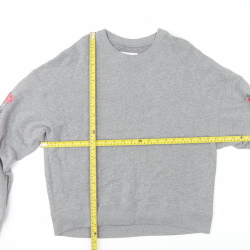 Hollister Womens Grey Pullover Sweatshirt M Rose Graphic Long Sleeve