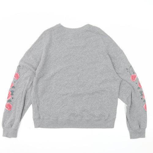 Hollister Womens Grey Pullover Sweatshirt M Rose Graphic Long Sleeve
