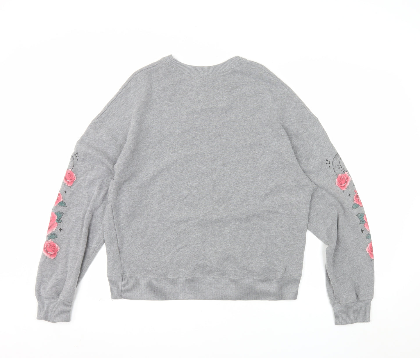 Hollister Womens Grey Pullover Sweatshirt M Rose Graphic Long Sleeve