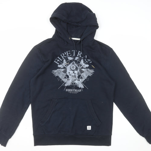Firetrap Mens Black Pullover Hoodie M Graphic Print Cotton Blend
