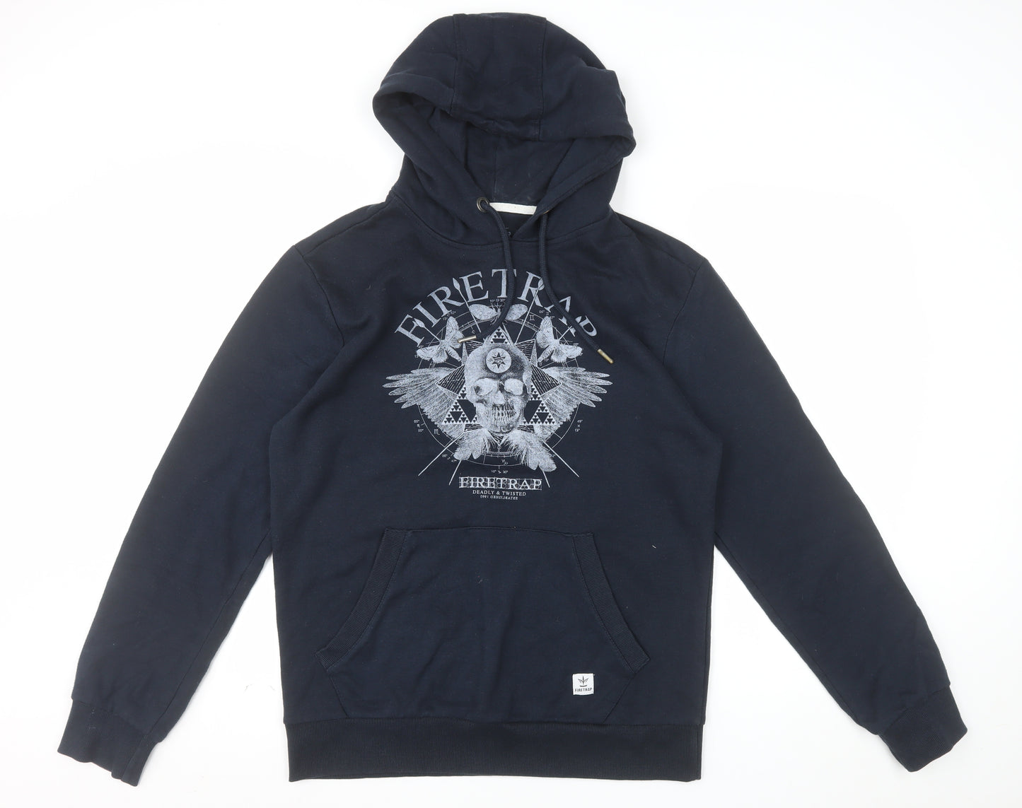 Firetrap Mens Black Pullover Hoodie M Graphic Print Cotton Blend
