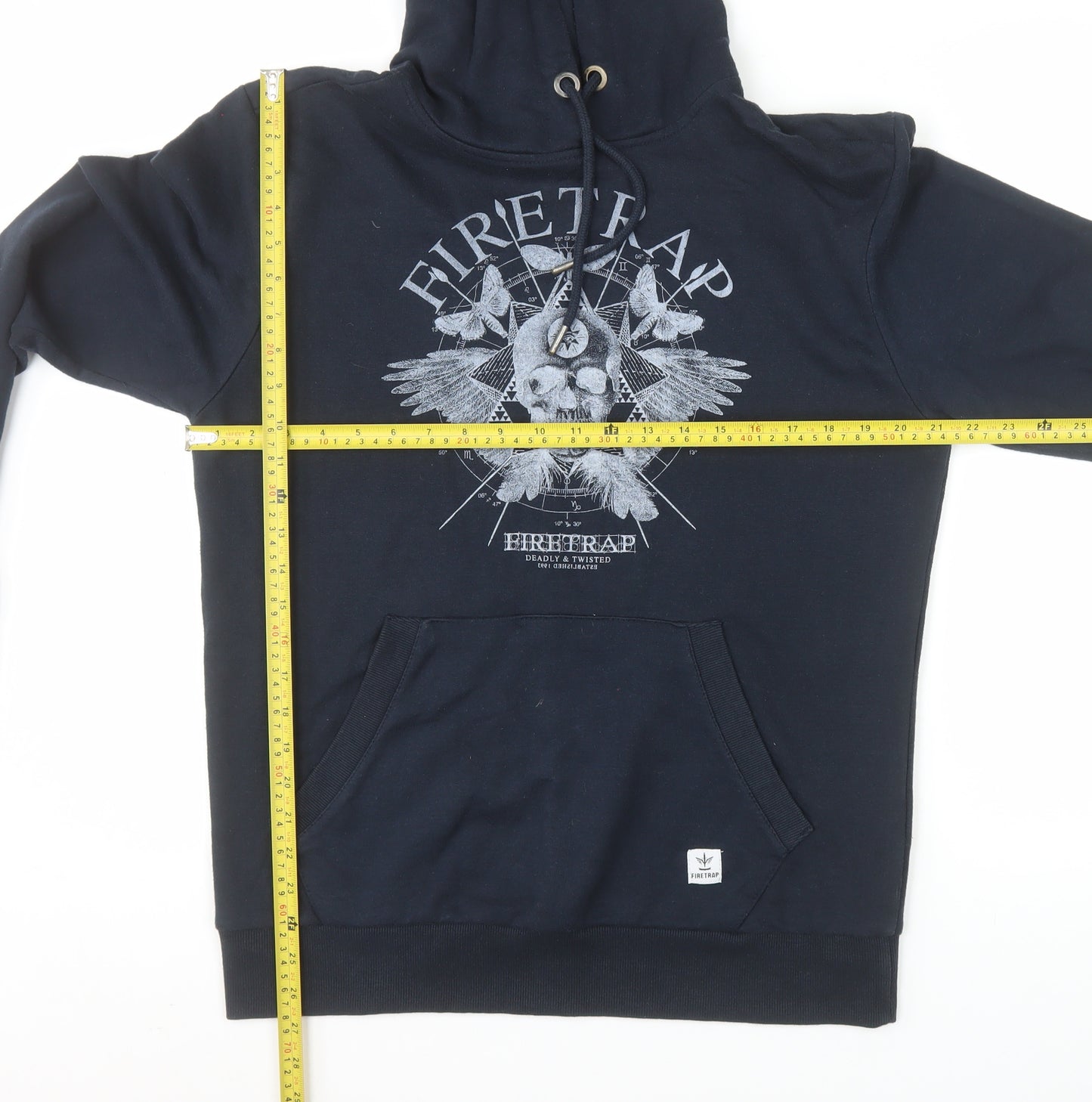 Firetrap Mens Black Pullover Hoodie M Graphic Print Cotton Blend