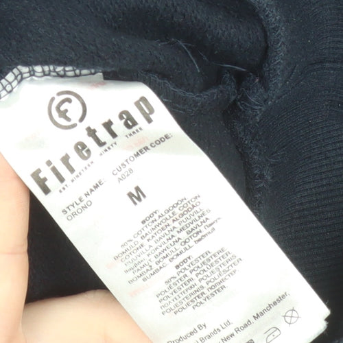 Firetrap Mens Black Pullover Hoodie M Graphic Print Cotton Blend