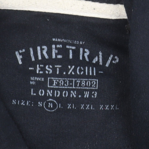 Firetrap Mens Black Pullover Hoodie M Graphic Print Cotton Blend