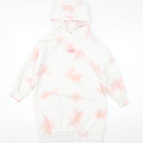 Next Girls Pink Tie Dye Pullover Hoodie 8 Years Regular Fit Fleece