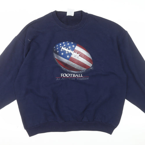 Jerzees Men's Blue XL Pullover Football USA Graphic Sweatshirt