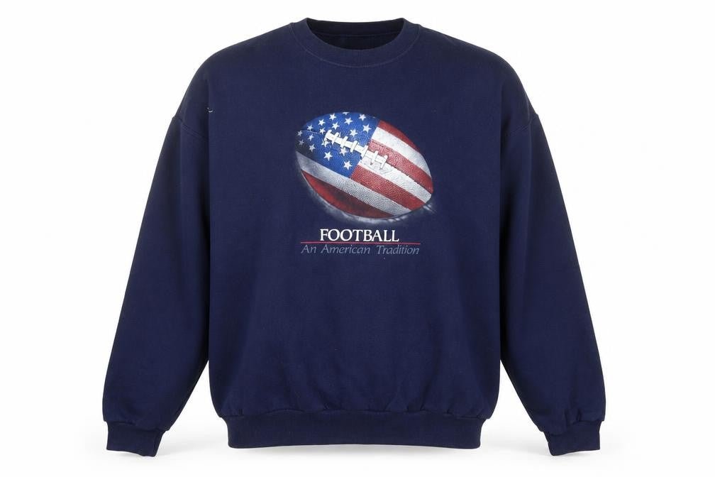 Front view of Jerzees Men's Blue XL Pullover Football USA Graphic Sweatshirt