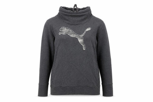 Front view of Puma Women Dark Grey XL Pullover Sweatshirt with Logo Design