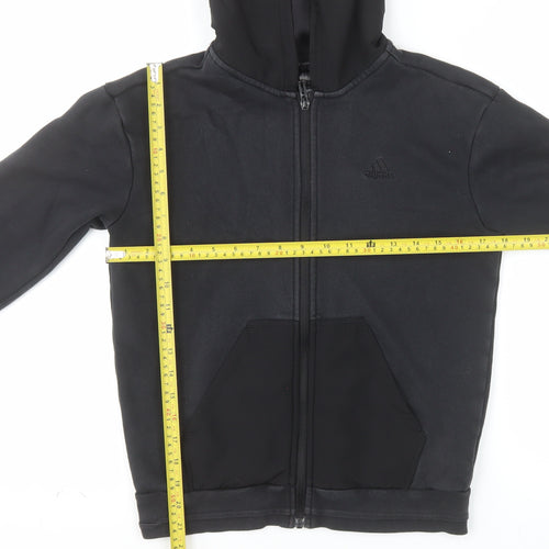 adidas Boys Black Full Zip Hoodie 11-12 Years Regular Fit Hooded Sweatshirt