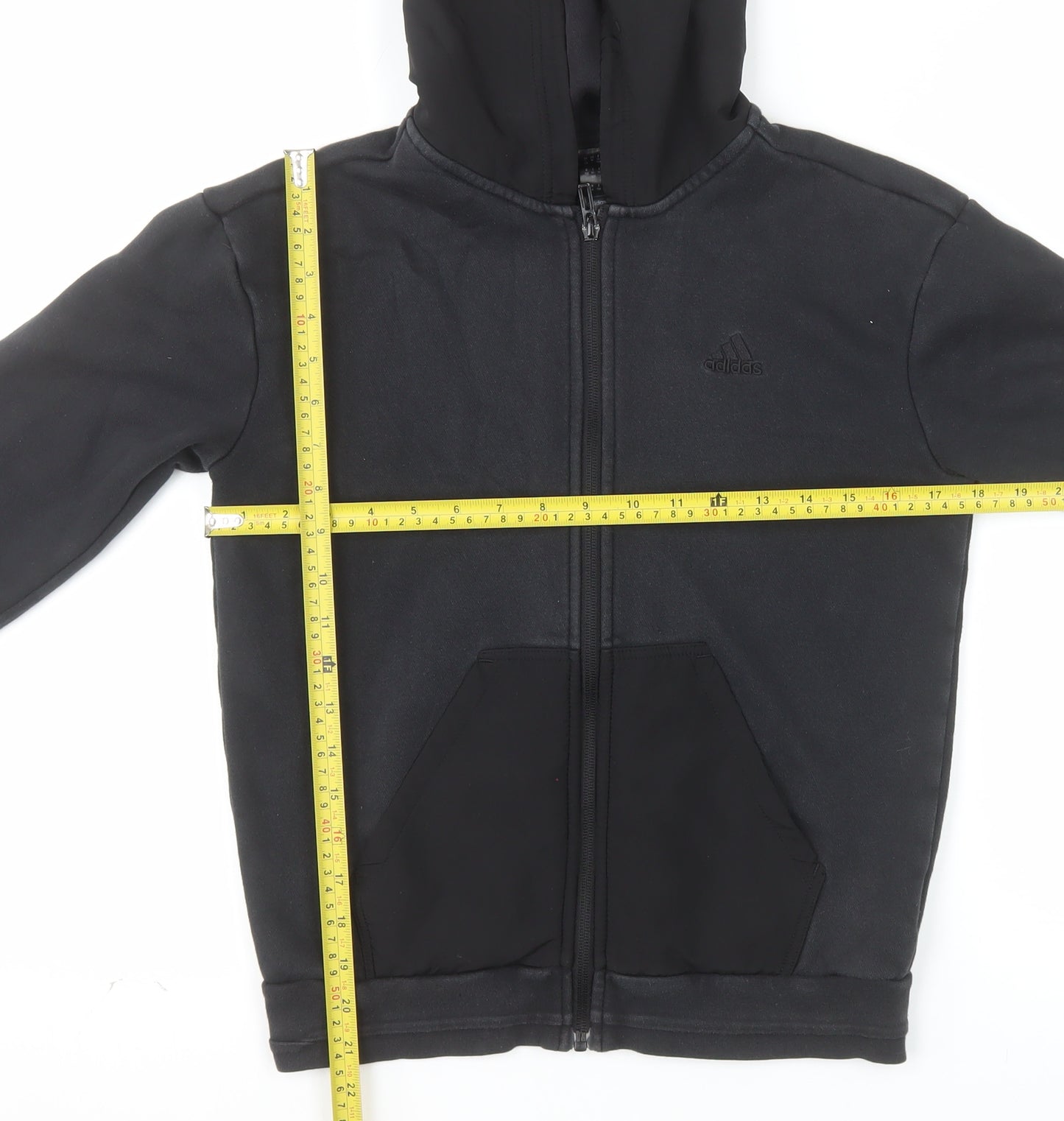 adidas Boys Black Full Zip Hoodie 11-12 Years Regular Fit Hooded Sweatshirt
