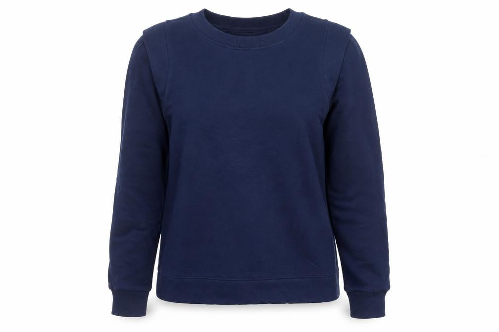 Front view of LOFT Women's Navy Blue Crew Neck Pullover Sweatshirt, size S