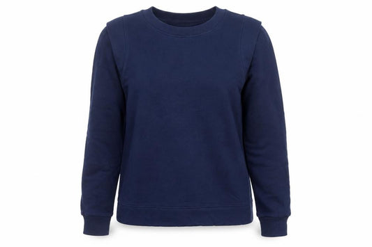 Front view of LOFT Women's Navy Blue Crew Neck Pullover Sweatshirt, size S
