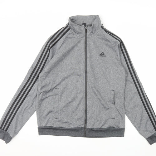 Adidas Men Grey M Track Jacket Full Zip Activewear Polyester