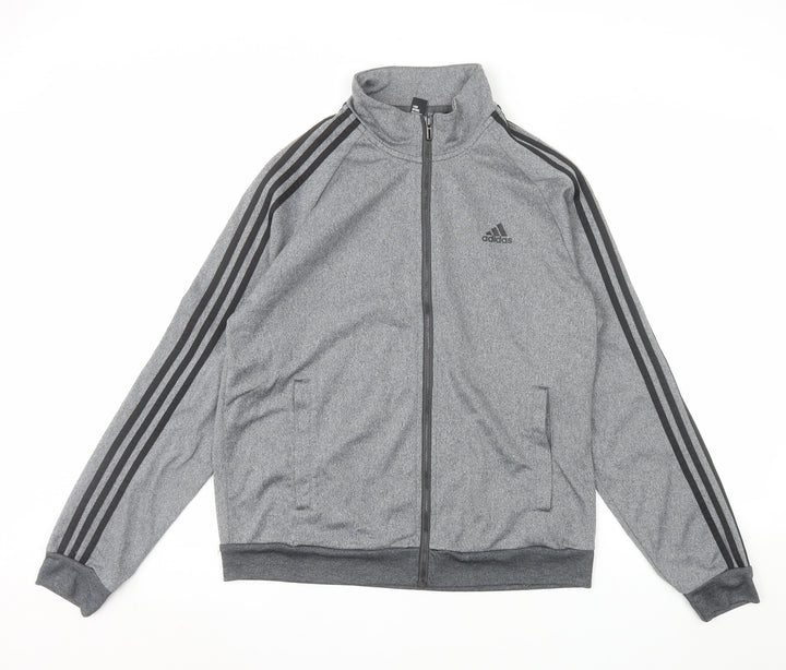 Adidas Men Grey M Track Jacket Full Zip Activewear Polyester
