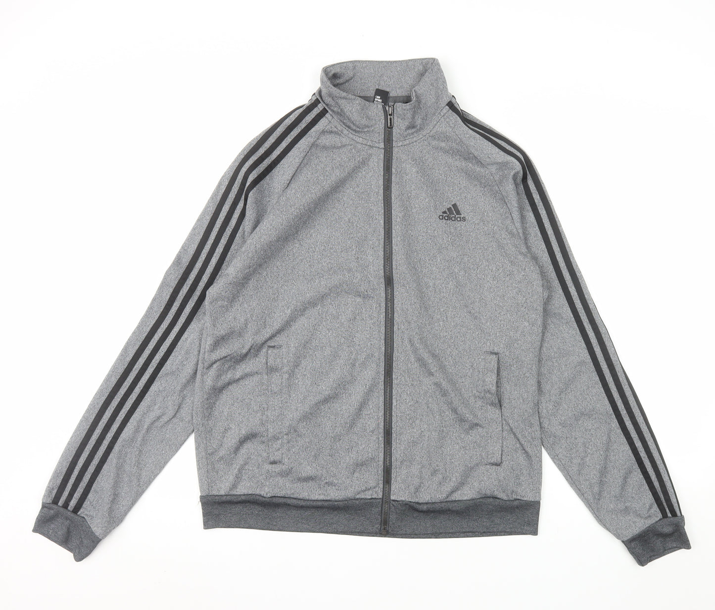 Adidas Men Grey M Track Jacket Full Zip Activewear Polyester