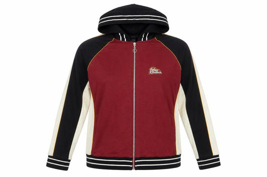 Front view of Harley-Davidson women’s red black full zip hoodie size 1w cotton