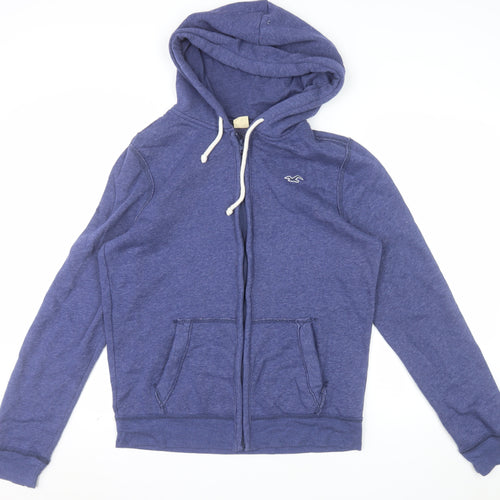 Hollister Men Blue Full Zip Hoodie Medium Cotton Blend Logo