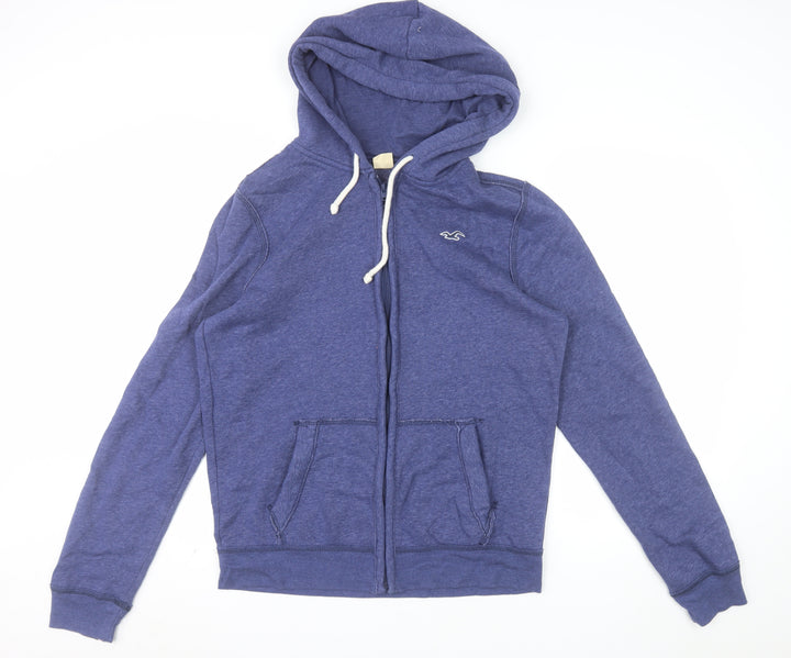 Hollister Men Blue Full Zip Hoodie Medium Cotton Blend Logo