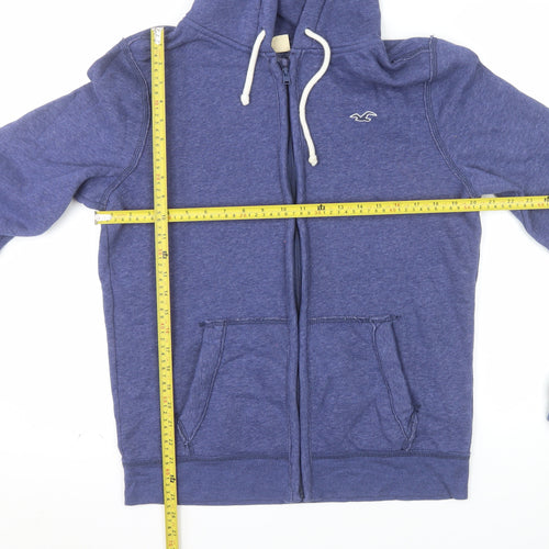 Hollister Men Blue Full Zip Hoodie Medium Cotton Blend Logo