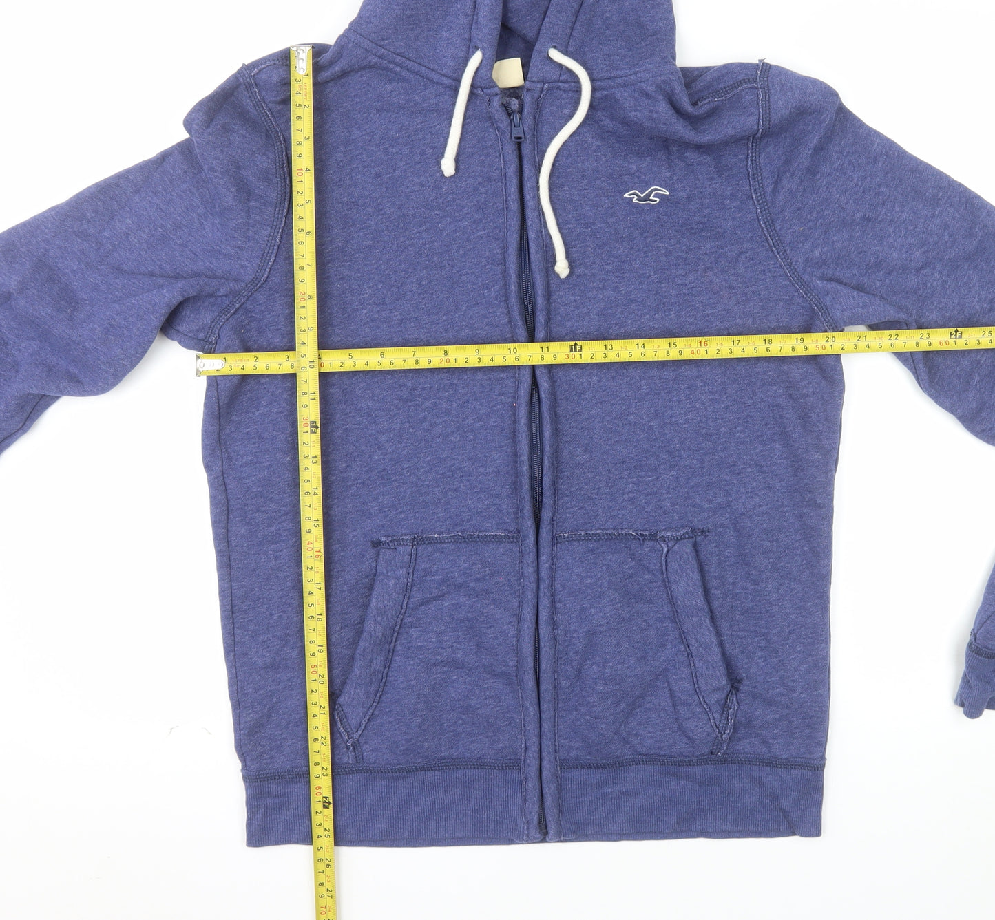 Hollister Men Blue Full Zip Hoodie Medium Cotton Blend Logo