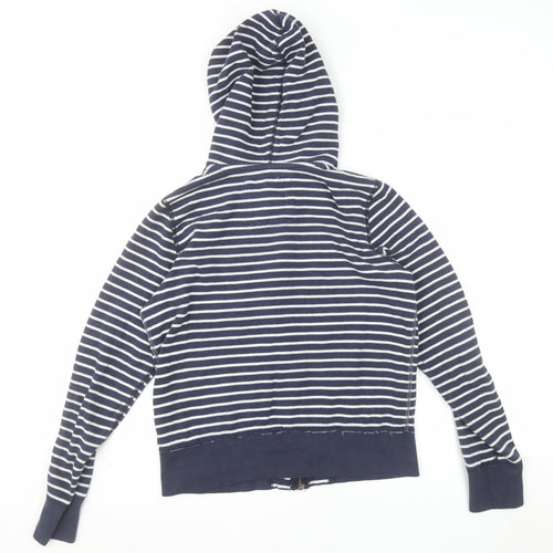 American Eagle Outfitters Women Navy Blue Striped Full Zip Hoodie Size M