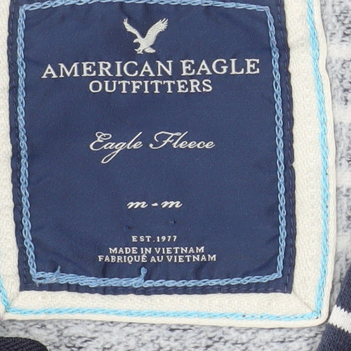 American Eagle Outfitters Women Navy Blue Striped Full Zip Hoodie Size M