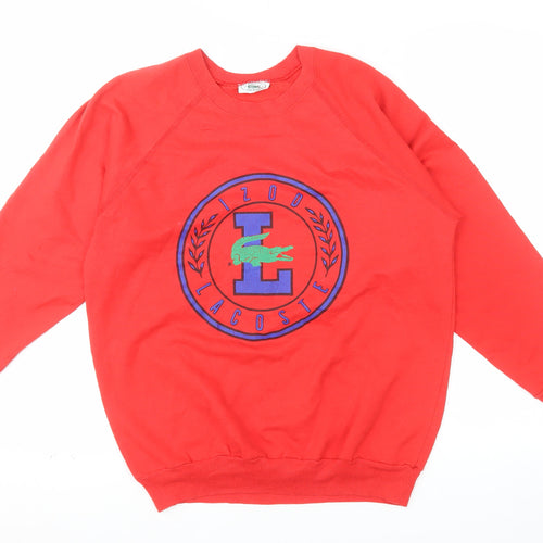 Izod Lacoste Red Crew Neck Sweatshirt Women XL Pullover Logo Vintage