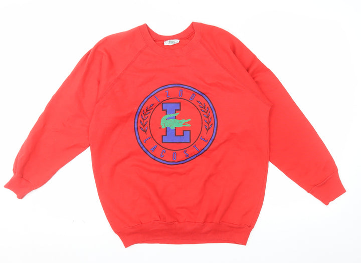Izod Lacoste Red Crew Neck Sweatshirt Women XL Pullover Logo Vintage