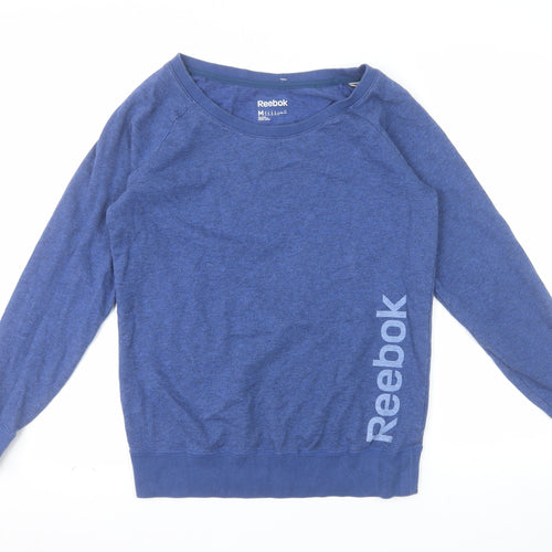 Reebok Women Blue Medium Pullover Sweatshirt Cotton Blend Logo Print