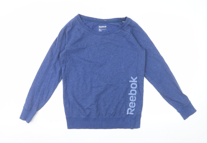 Reebok Women Blue Medium Pullover Sweatshirt Cotton Blend Logo Print