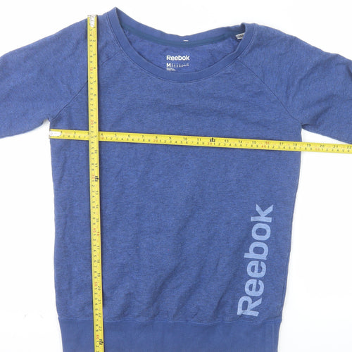Reebok Women Blue Medium Pullover Sweatshirt Cotton Blend Logo Print