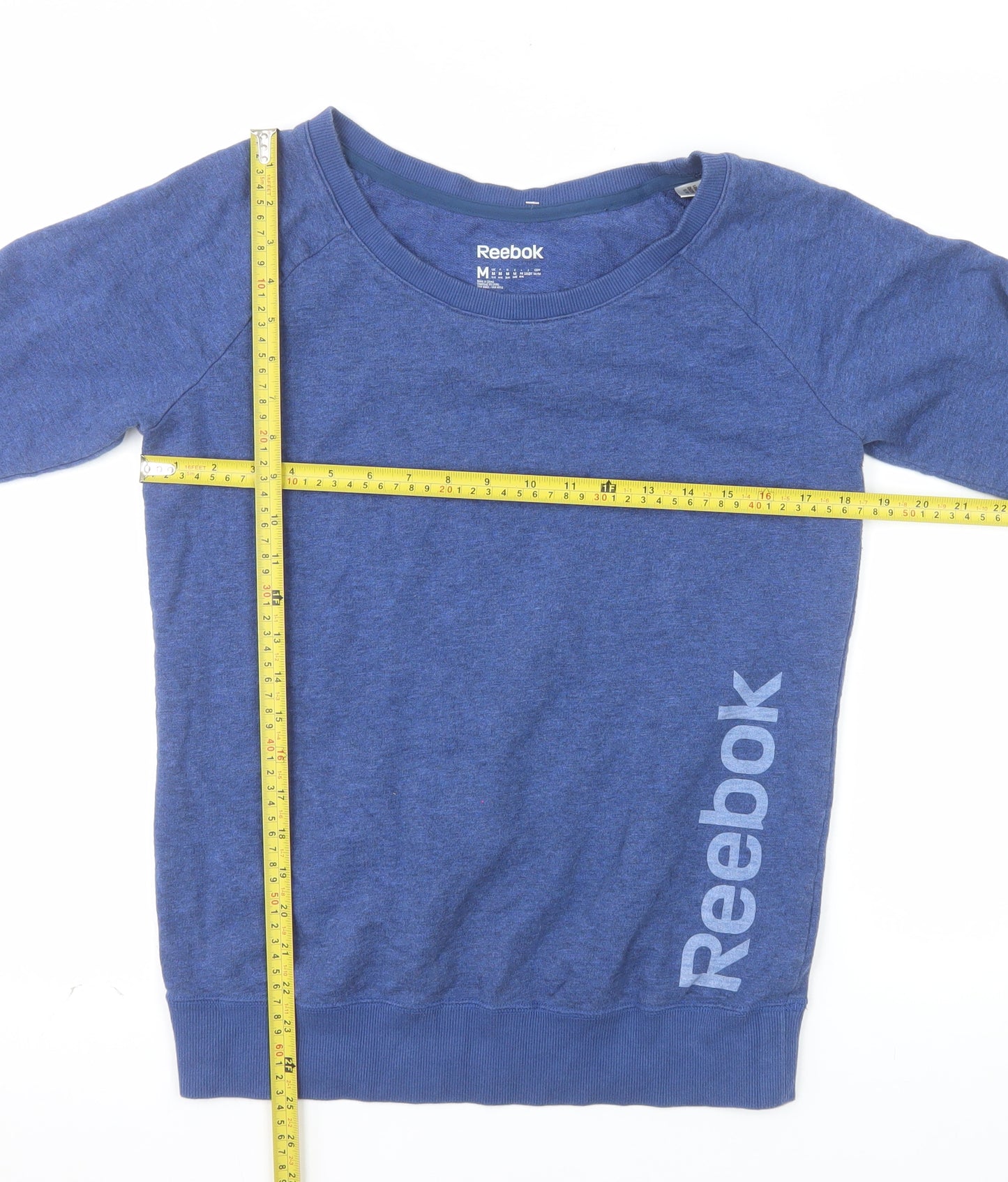 Reebok Women Blue Medium Pullover Sweatshirt Cotton Blend Logo Print